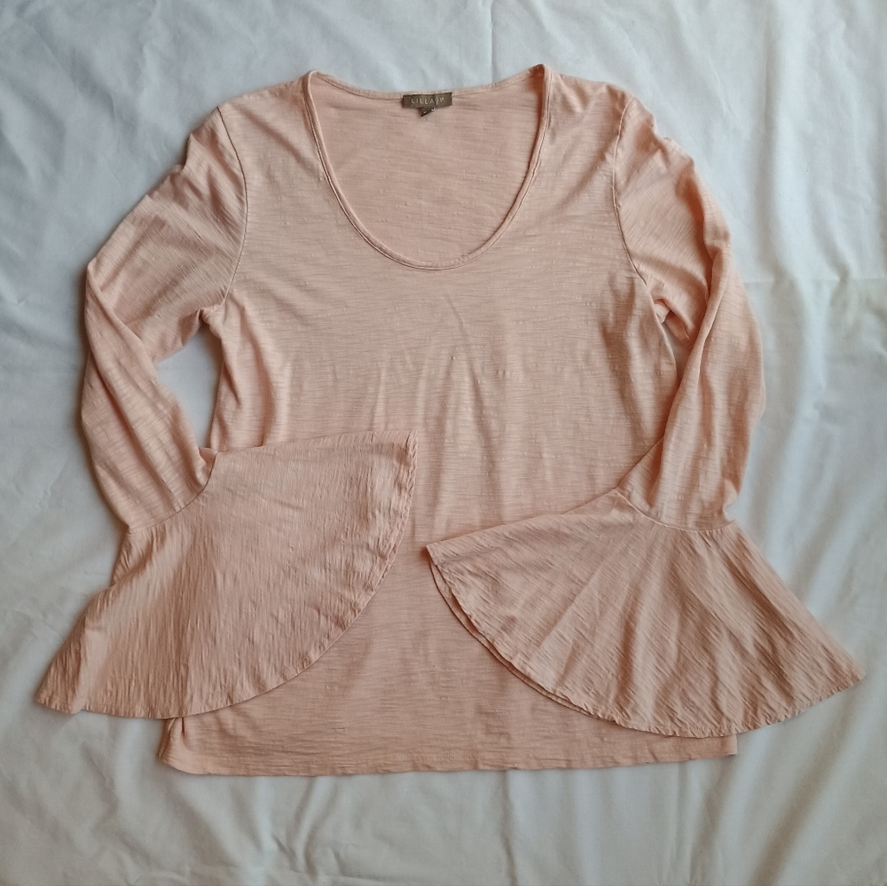 Lilla P Pima Cotton Modal Top Women's M Bell Sleeve Slub Light Pastel Pink
